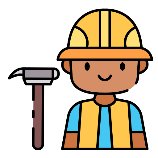 Illustration eines Handwerkers mit Schutzhelm und Hammer